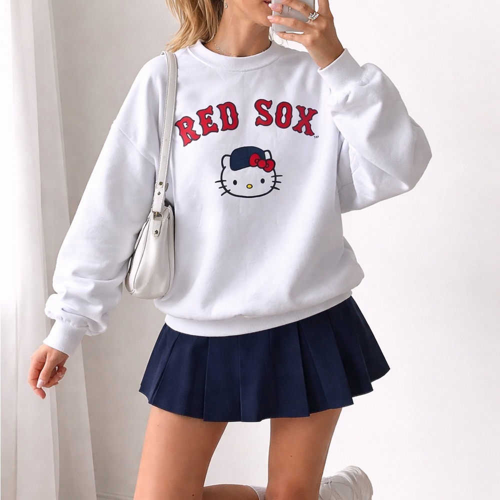 Hello Kitty White Red Sox Graphic Sweatshirt - White, Red, Navy